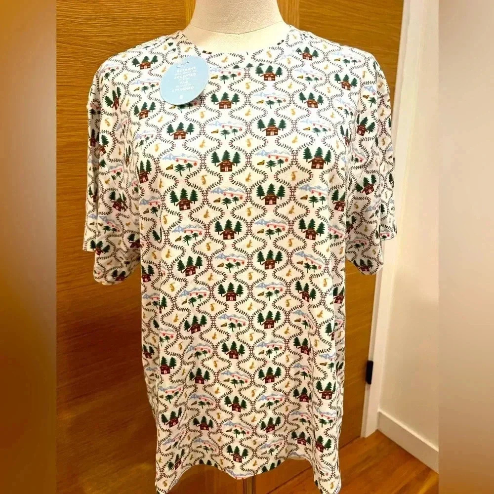 Hill House - Charlotte Sleep Tee - Ski Chalet pattern - Size X-Small